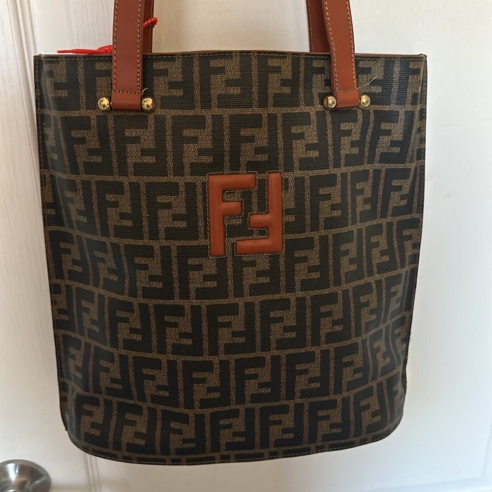 FENDI Coated Canvas Zucca 3 Compartment Shoulder Bag 12x12x5 inch Authentic Mint